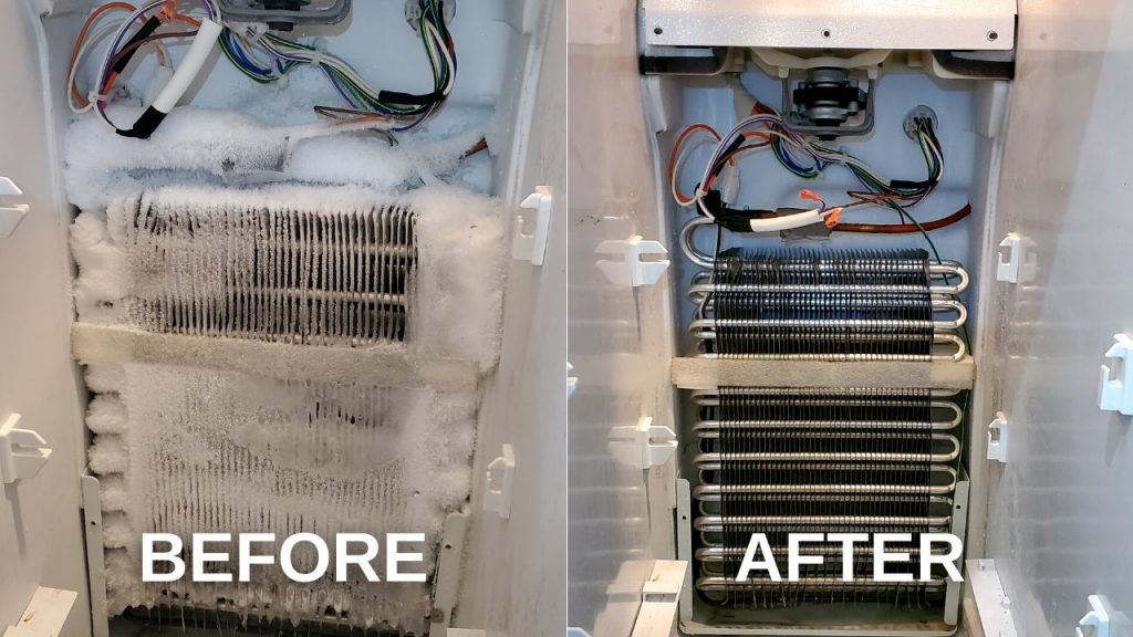 Freezer evaporator coil before and after cleaning